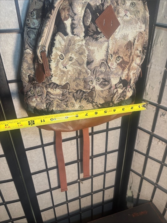 Brown & Multicolor Cat Print Tapestry Backpack main image 7